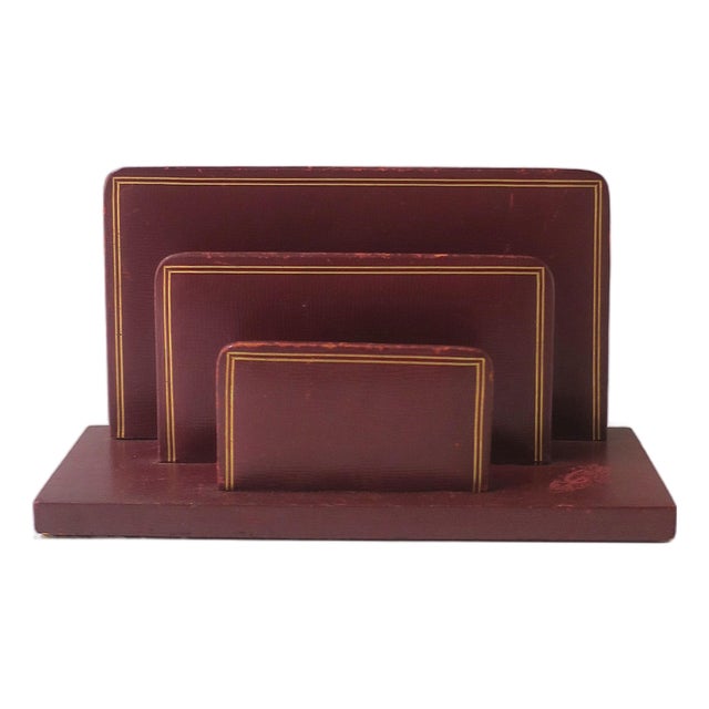 French Leather Mail Desk Holder, Cartier Style, Mid-20th Century, France For Sale