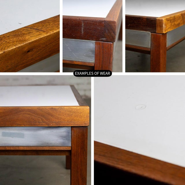 Mid-20th Century MCM Coffee or End Table Rectangular Walnut Frame & White Laminate Top For Sale - Image 16 of 18