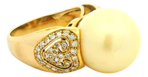 1990s Golden South Sea Pearl & Diamond 14k Gold Statement Ring, Size 7