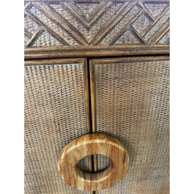 Boho Chic Faux Bamboo and Seagrass Cabinet For Sale - Image 3 of 8