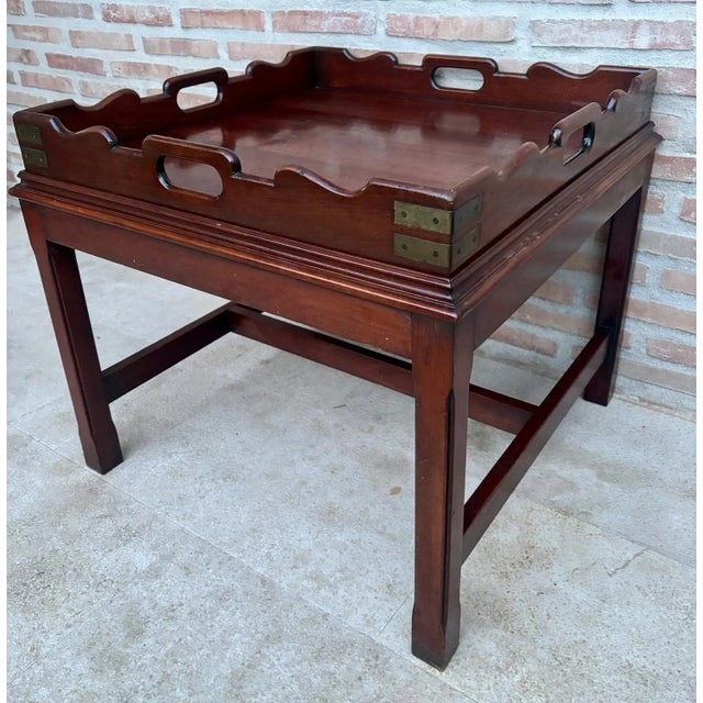 Early 20th Century Wood Coffee Table with Small Removable Tray, 1924, Set of 2 For Sale - Image 3 of 11