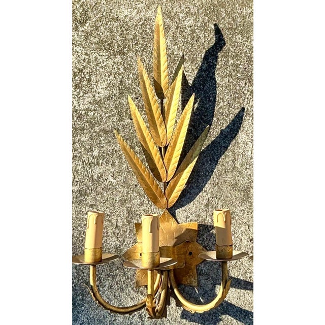Vintage Regency Gilt Leaf Sconce - A Pair For Sale - Image 14 of 18