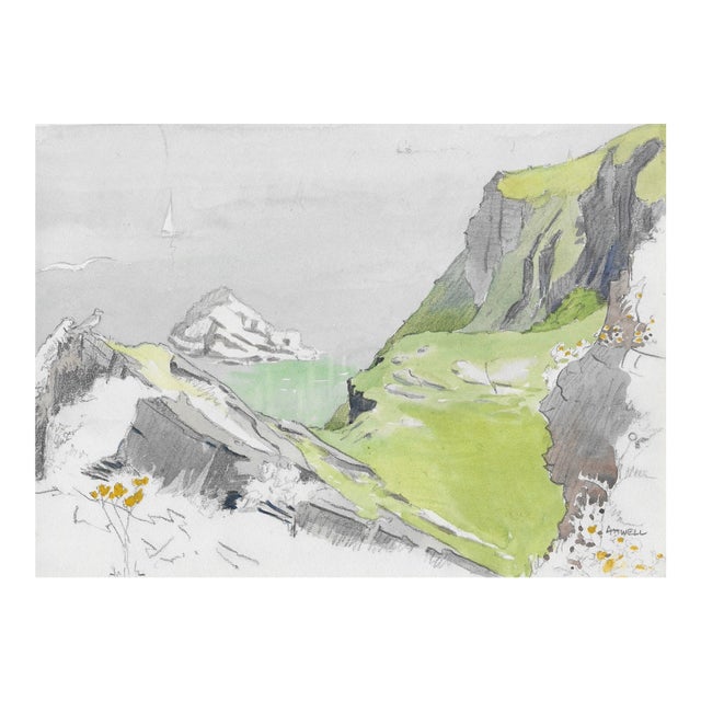 1950s Ivy Atwell Coastal Watercolor For Sale