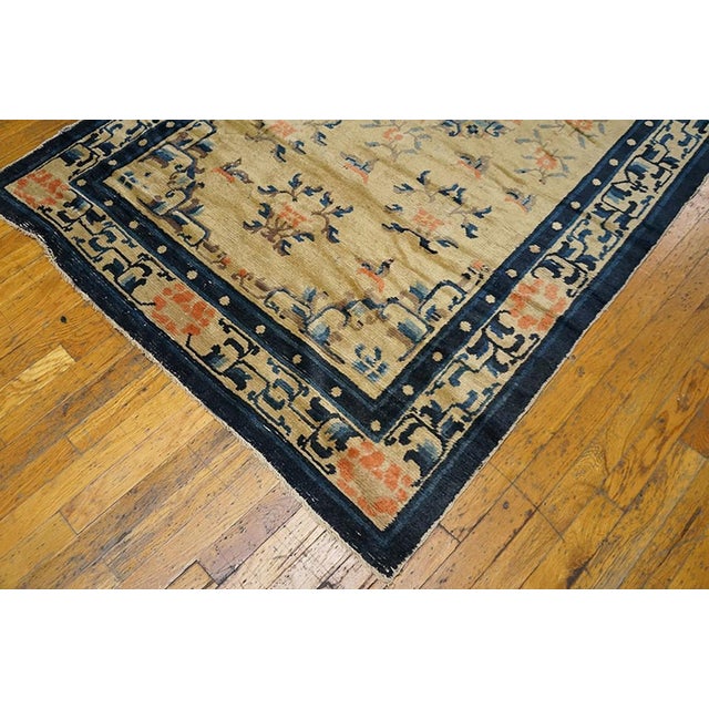 Late 19th Century 1890s Tan Beige Medallion Antique Chinese Ningxia Rug 4'4" X 7' Handknotted Wool Carpet For Sale - Image 5 of 7