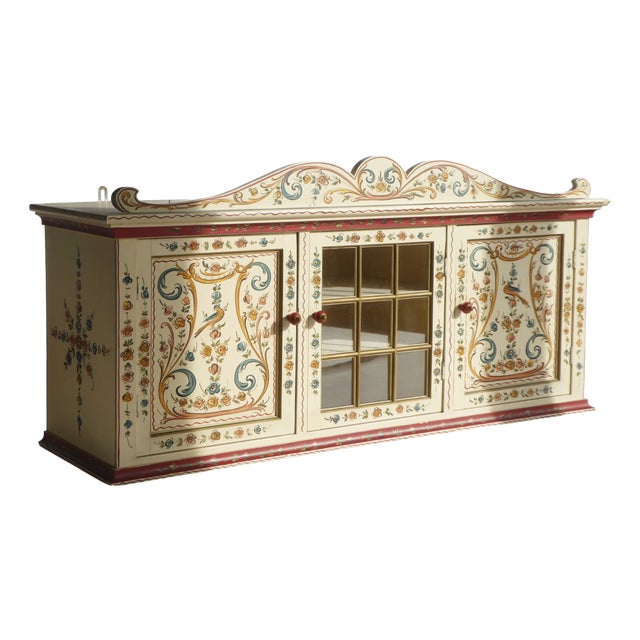 Vintage Folk Art Hindeloopen Dutch Display Cabinet with Glass Door, 1950s For Sale
