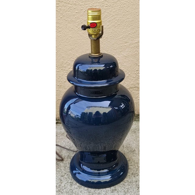 Vintage 1960s Chinoiserie Navy Blue Ginger Jar Style Table Lamp Chairish