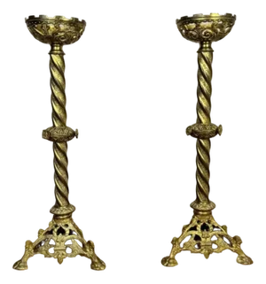 Large Antique Victorian Church Candlesticks, 1860, Set of 2