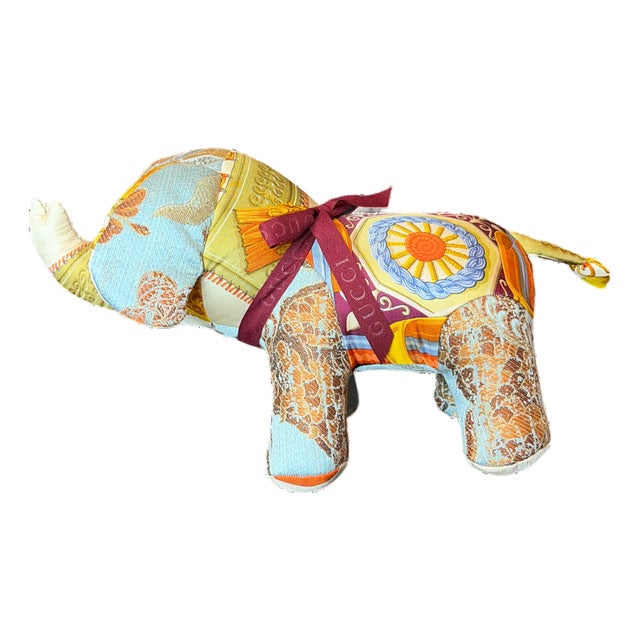 Gucci Tassels Vintage Silk Scarf Lucky Elephant For Sale