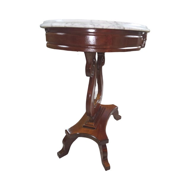 Vintage Neoclassical Lyre-Base Marble-Top Accent Table For Sale - Image 4 of 11
