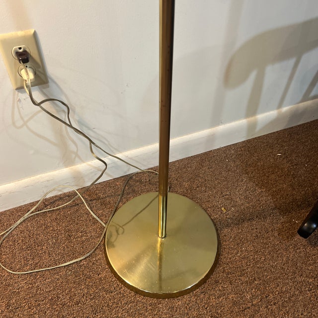 Gold 1970s Italian Ceramic Clam Shell Shade Tommaso Barbi Adjustable Brass Floor Lamp Set For Sale - Image 8 of 12