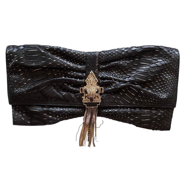 2020s Judith Leiber SnakeSkin Crystal Black Day Evening Shoulder Clutch Bag For Sale - Image 11 of 15