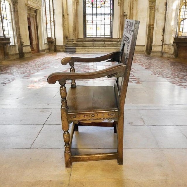 Religious 17th Century Dutch Judaica Inlaid Oak Wainscot Chair With Star of David For Sale - Image 3 of 11