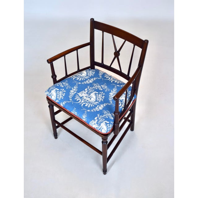 Traditional Antique Country Regency Cross Back Armchair With Brunschwig & Fils Cushion For Sale - Image 3 of 13