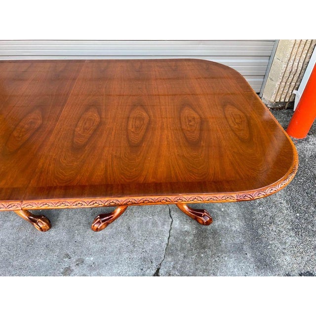 Brown Georgian Chippendale Style Two Pedestal Extension Dining Table With 2 Leaves For Sale - Image 8 of 11