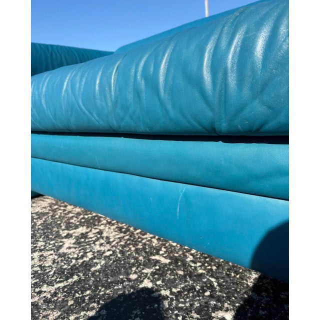 Postmod Teal Leather Sofa For Sale - Image 13 of 18