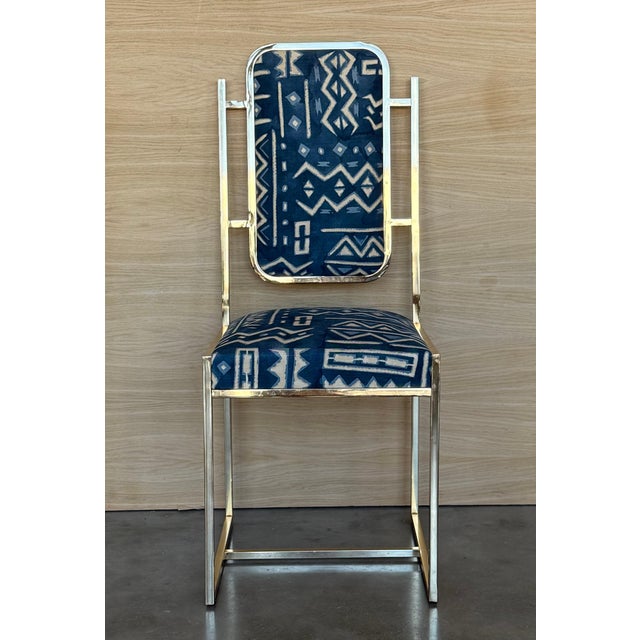 Mid 20th Century Set of Six Golden Dining Room Chairs in Brass with Geometrical Fabric For Sale - Image 16 of 18