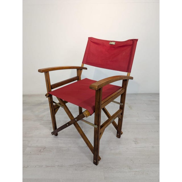 Textile Vintage Wooden Directors Chair in Fabric For Sale - Image 7 of 12