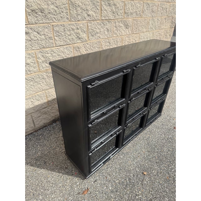 Late 20th Century Late 20th Century Industrial Black Steel Nine-Door Glass-Front Apothecary or File Cabinet For Sale - Image 5 of 11