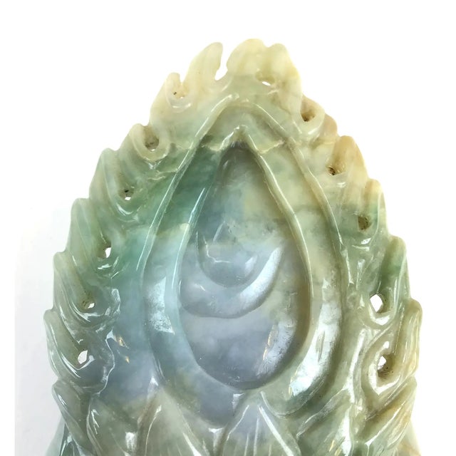 Celadon Solid Jade Hand Carved Sitting Goddess For Sale - Image 8 of 12