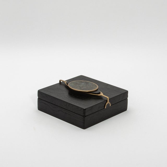 Kifu Paris Set of 2 Boxes in Oak With Semi-Precious Stone and Brass by Kifu Paris For Sale - Image 4 of 9