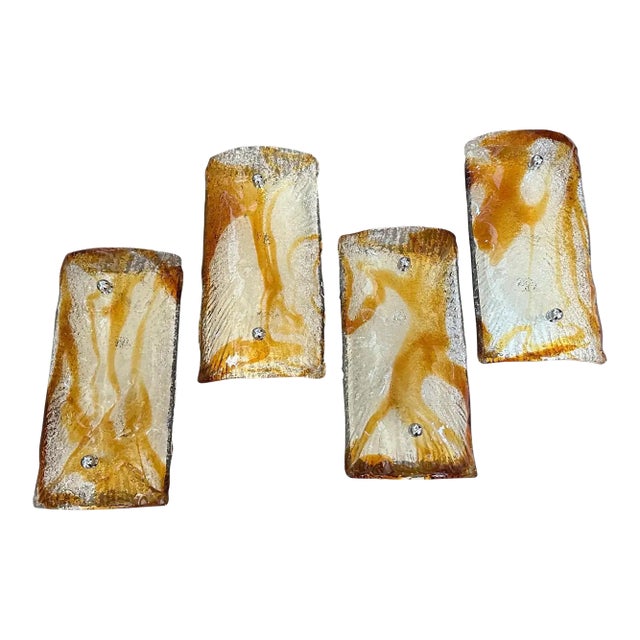 Set of Four 1970s Mid-Century Modern Murano Glass Wall Sconce by Mazzega For Sale