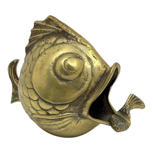 Vintage Solid Brass Happy Koi Fish Ashtray Cigar Open Mouth 1950's Soap Dish