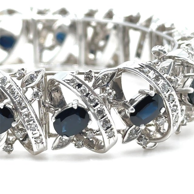 14ct White Gold Sapphire and Diamond Cluster Bracelet 11.45ct 48.29g For Sale - Image 10 of 12