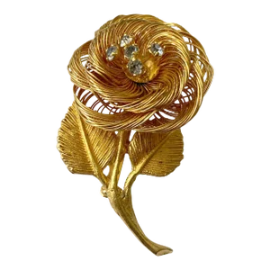 Vintage Gold Tone Wire Rose Pin /Brooch 2" H