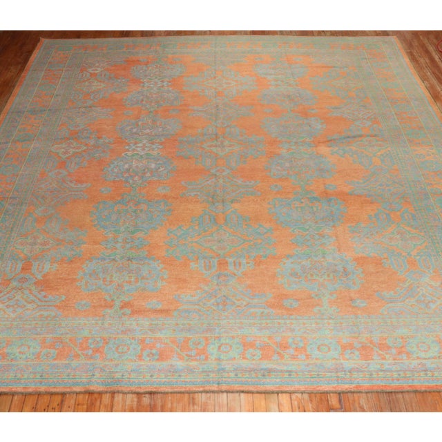 Bright Coral Antique Oushak Rug, 11'4'' X 14'1'' For Sale - Image 12 of 18