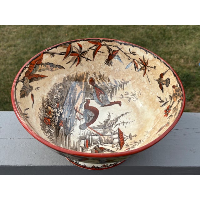 Late 19th Century 19th C. English Export Transfer Ware Centerpiece Bowl With Harvest / Turkey Decoration For Sale - Image 5 of 11