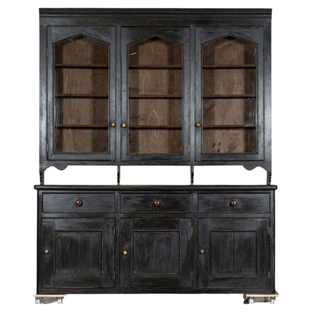 Large 19th Century Ebonised English Glazed Pine Dresser, 1870s For Sale