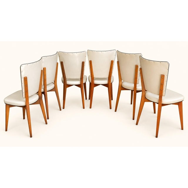 Vintage Chairs in Wood and Ivory White Imitation Leather, 1950s, Set of 6 For Sale - Image 3 of 8