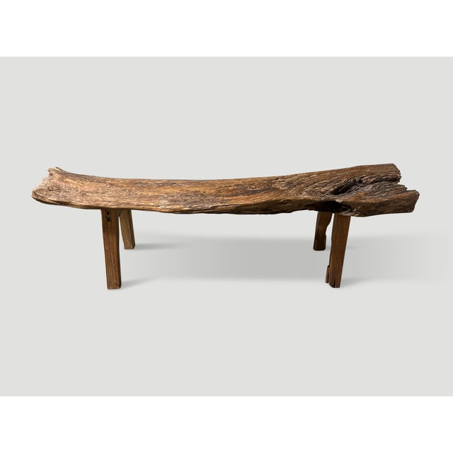 Contemporary Andrianna Shamaris Teak Wood Log Style Bench For Sale - Image 3 of 5