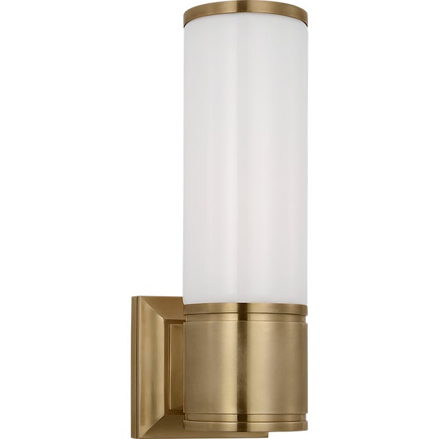 Halford 14" Bath Sconce in Antique-Burnished Brass with White Glass Designer: Chapman & Myers Finish: Antique-Burnished...