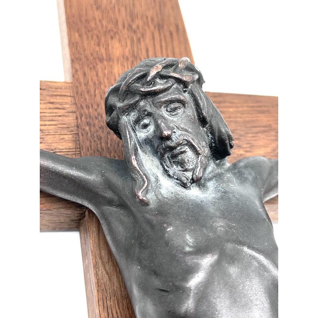 Vintage Crucifix in Bronze on Oak, 1920s For Sale - Image 13 of 15