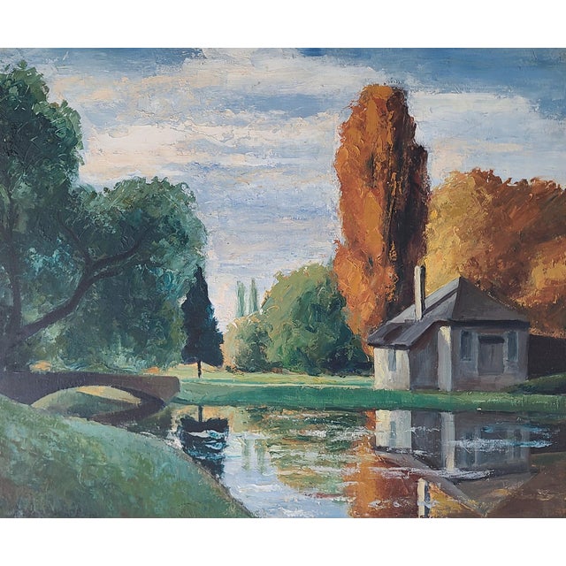 Vintage 1950s Oil Painting Rambouillet France Landscape For Sale - Image 4 of 16