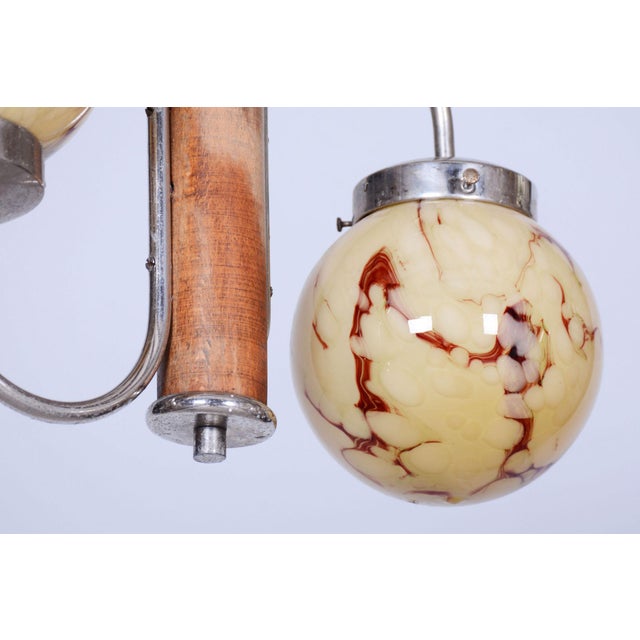 1920s Czech Art Deco Pendant in Chrome, Walnut and Marble Glass, 1920s For Sale - Image 5 of 7