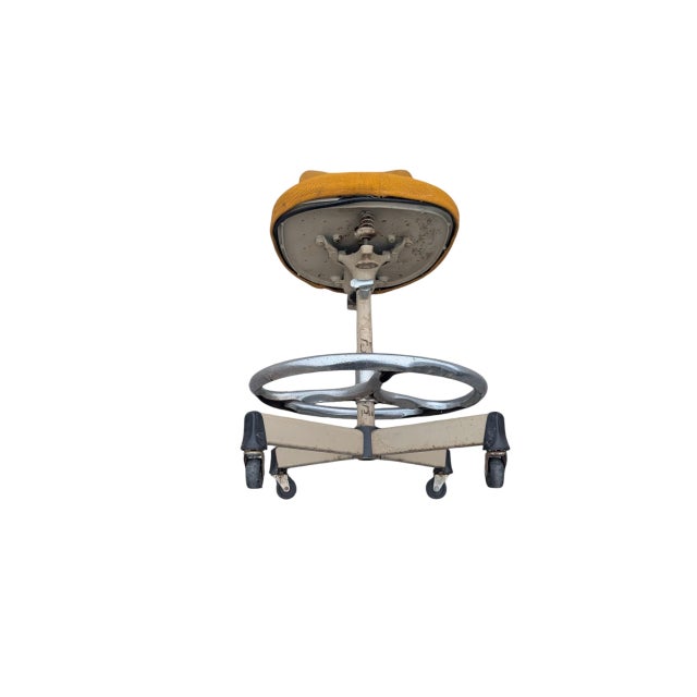Early 20th Century Vintage Cramer Industries Adjustible Height/Back-Rest Industrial Drafting Stool Original Wheels For Sale - Image 5 of 5