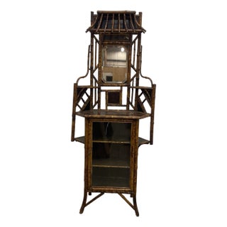 Aesthetic Movement Antique Faux Tortoise Bamboo Etagere For Sale
