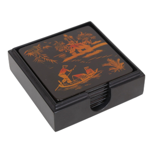 Black Lacquerware Coasters, Set of 6