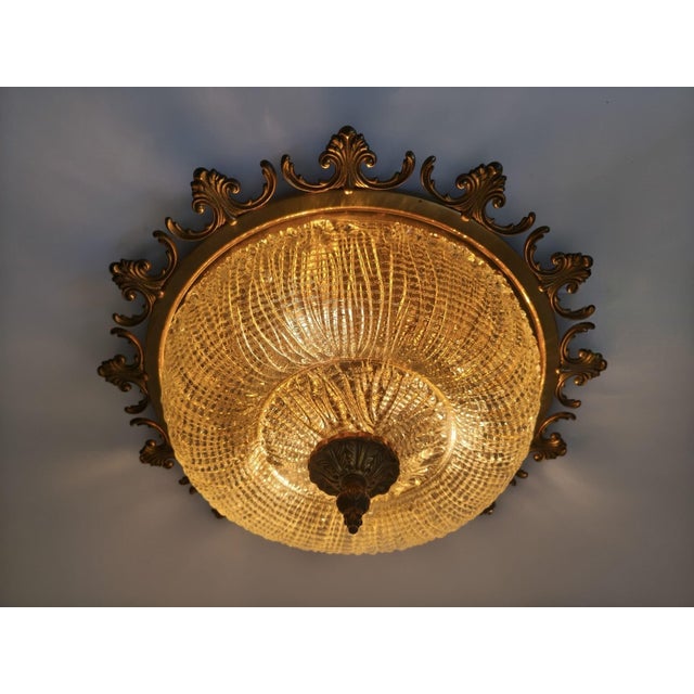 Metal Mid-Century Modern Ornate Textured Glass Flush Mount, 1960s For Sale - Image 7 of 18