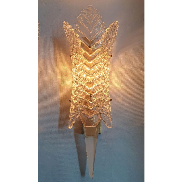 1970s Clear Murano Glass Mid Century Modern Sconces - A Pair For Sale In Dallas - Image 6 of 12