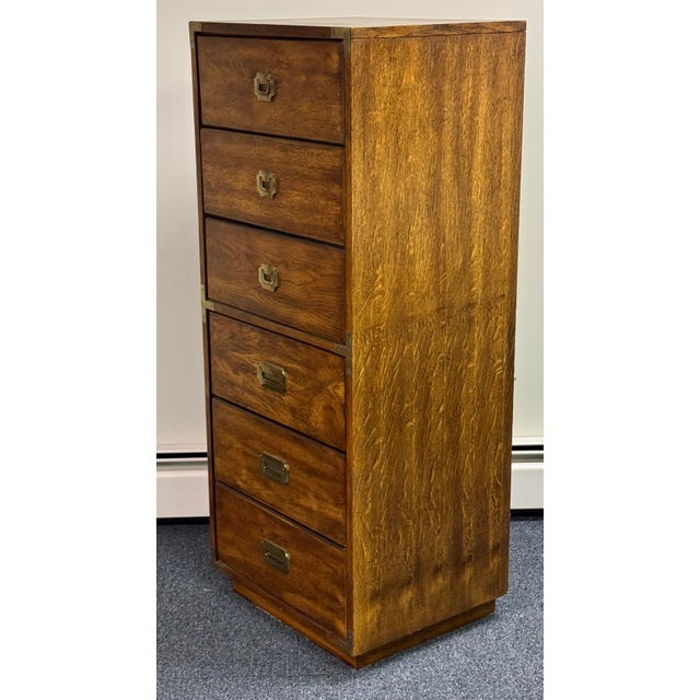 Vintage Campaign-Style Six-Drawer Lingerie Chest With Brass Accents For Sale - Image 12 of 12