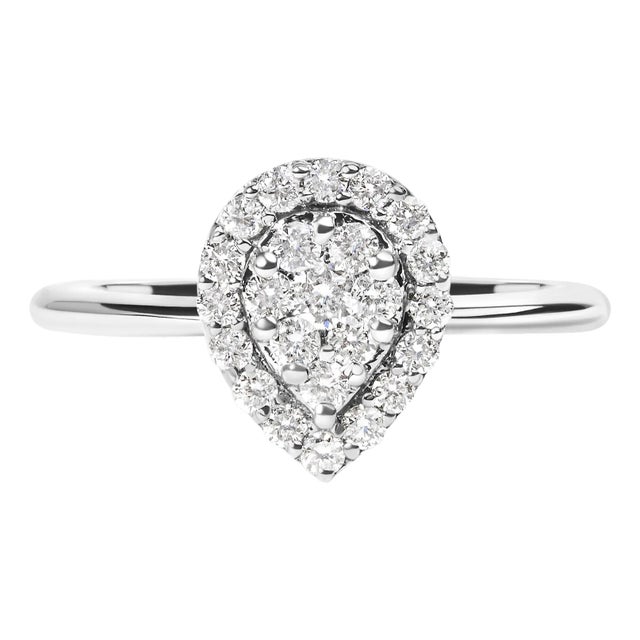 10K White Gold 3/8 Cttw Round-Cut Lab Grown Diamond Cluster Pear Promise Ring (G-H Color, VS2-SI1 Clarity) - Size 6 For Sale