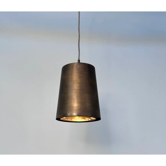 Brutalist Conical Bronze and Brass Metal Hanging Lamp, Germany, 1950s For Sale - Image 13 of 13