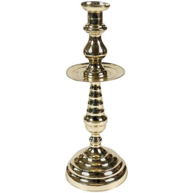 Metal Large Brass Candleholder With Beehive Detail For Sale - Image 7 of 7