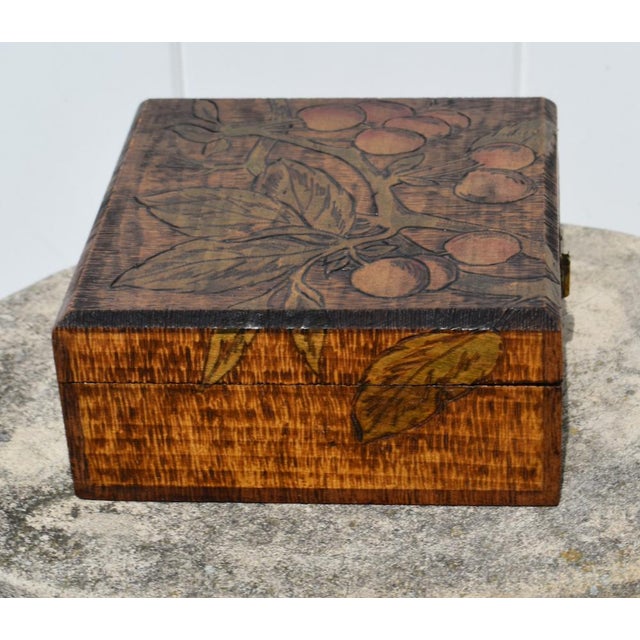 Brown Vintage Pyrography Carved Lidded Box W/Leaves & Fruit For Sale - Image 8 of 13