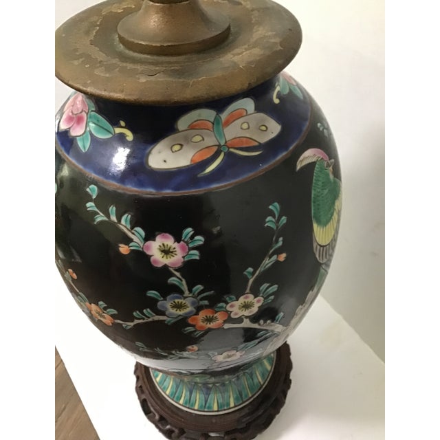 Antique Asian HandPaint Bird Lamp Double Socket For Sale In Cleveland - Image 6 of 10