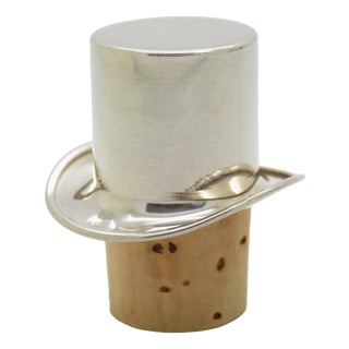 Vintage Italian Handmade Genuine Silver and Cork Top Hat Shaped Decorative Bottle Stopper, 1980s For Sale