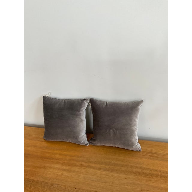 Grey Silk Velvet Pillows- a Pair For Sale - Image 9 of 12